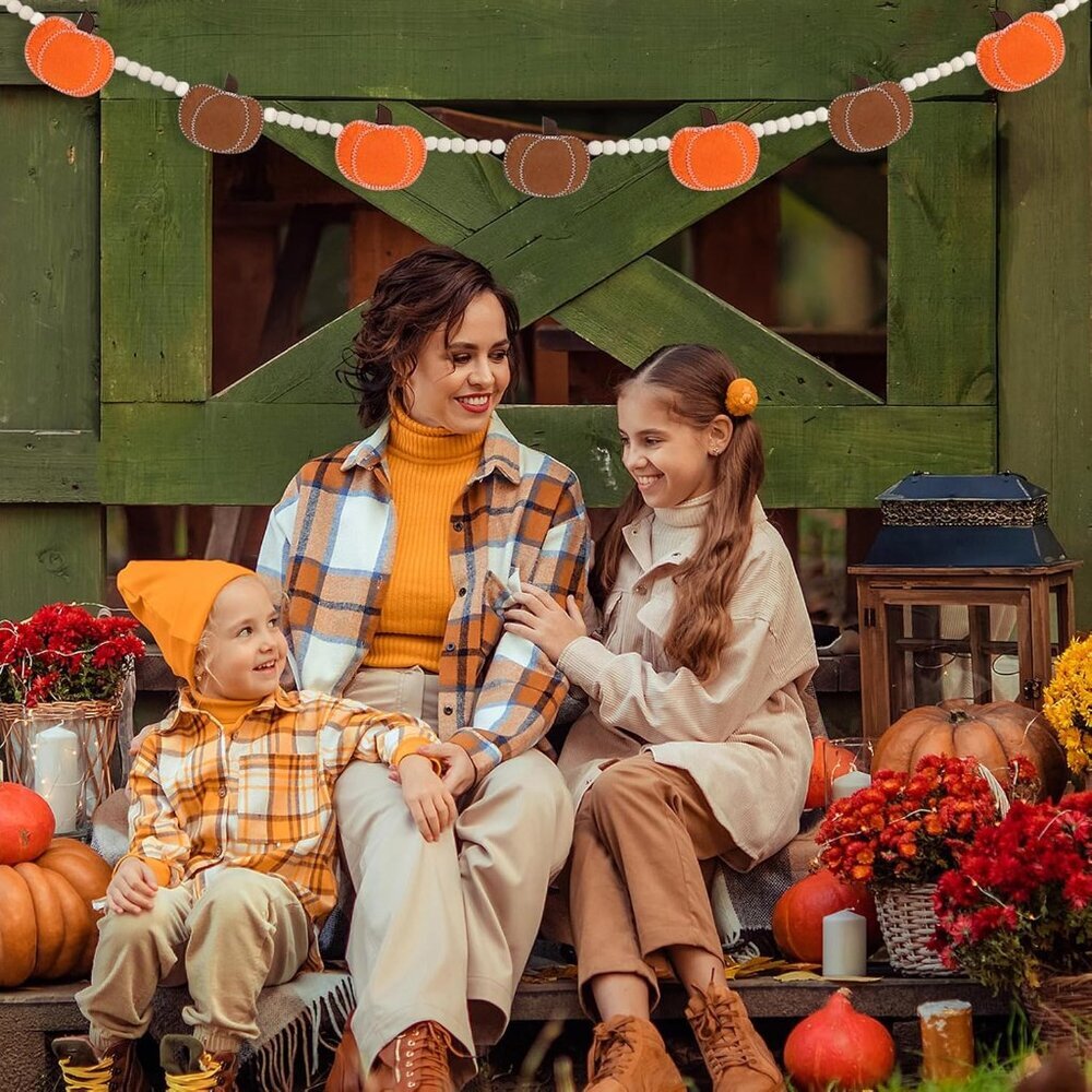 Thanksgiving Decorations for Home, Felt Pumpkin Bead Garland for and Wood Bead f - Picture 6 of 6